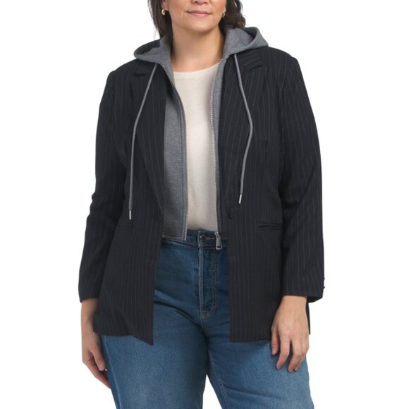 BAGATELLE COLLECTION Pin Stripe Plus Removable Dickey Single Breasted Jacket